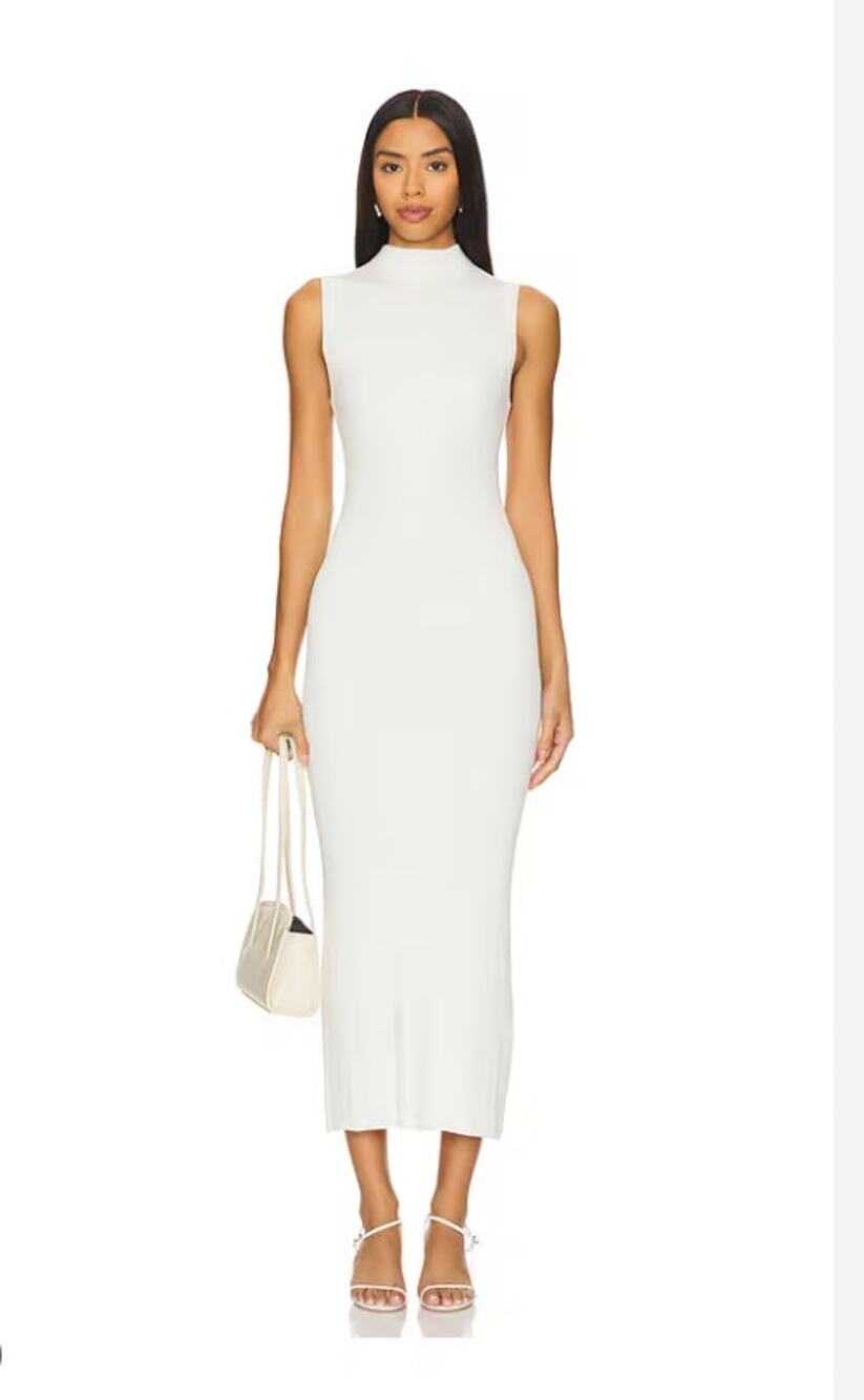 Enza Costa Silk Rib Mockneck Dress in Off White size M Luxury Knit Midi